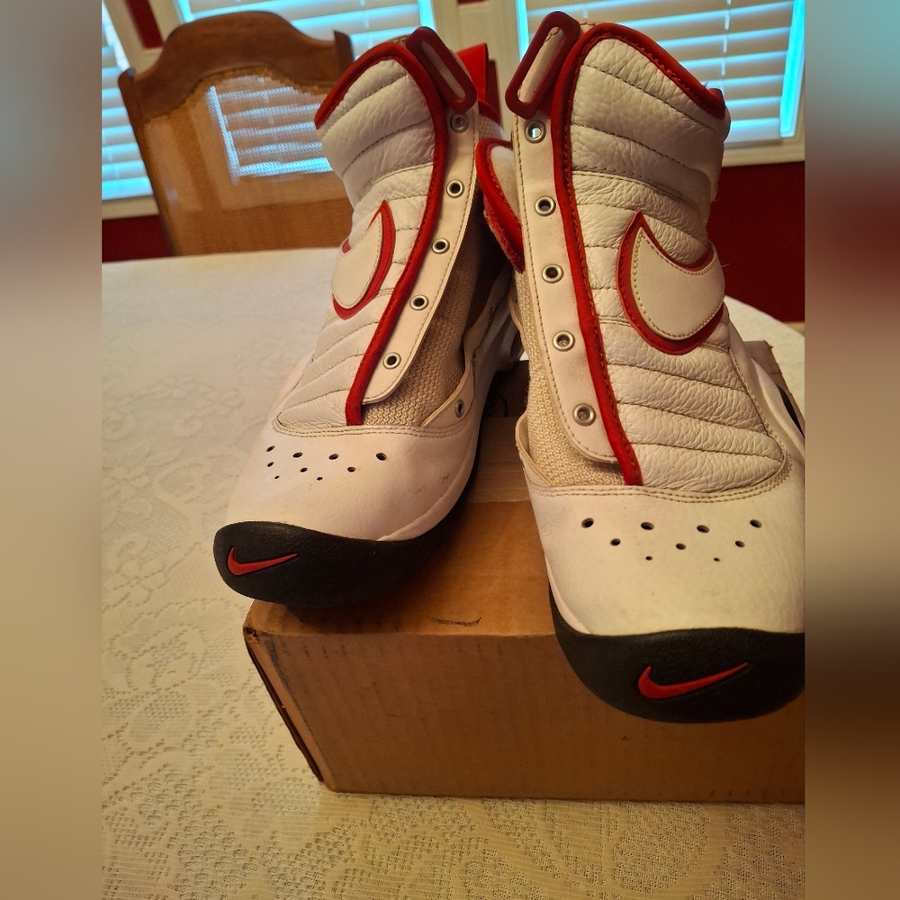 Nike White and Red High-Top Sneakers